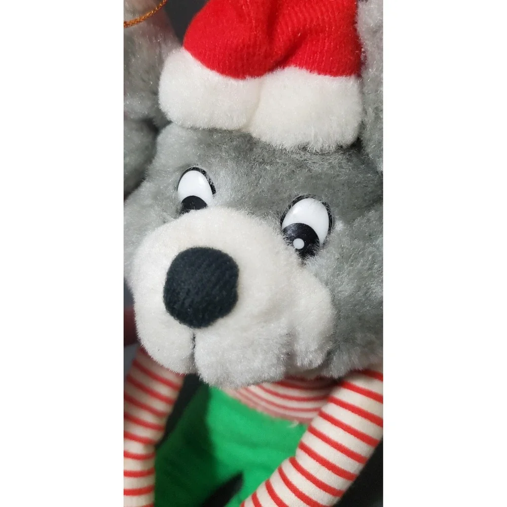 VINTAGE Christmas Knee Hugger Long Leg Mouse Plush Striped‎ Shirt Santa Hat